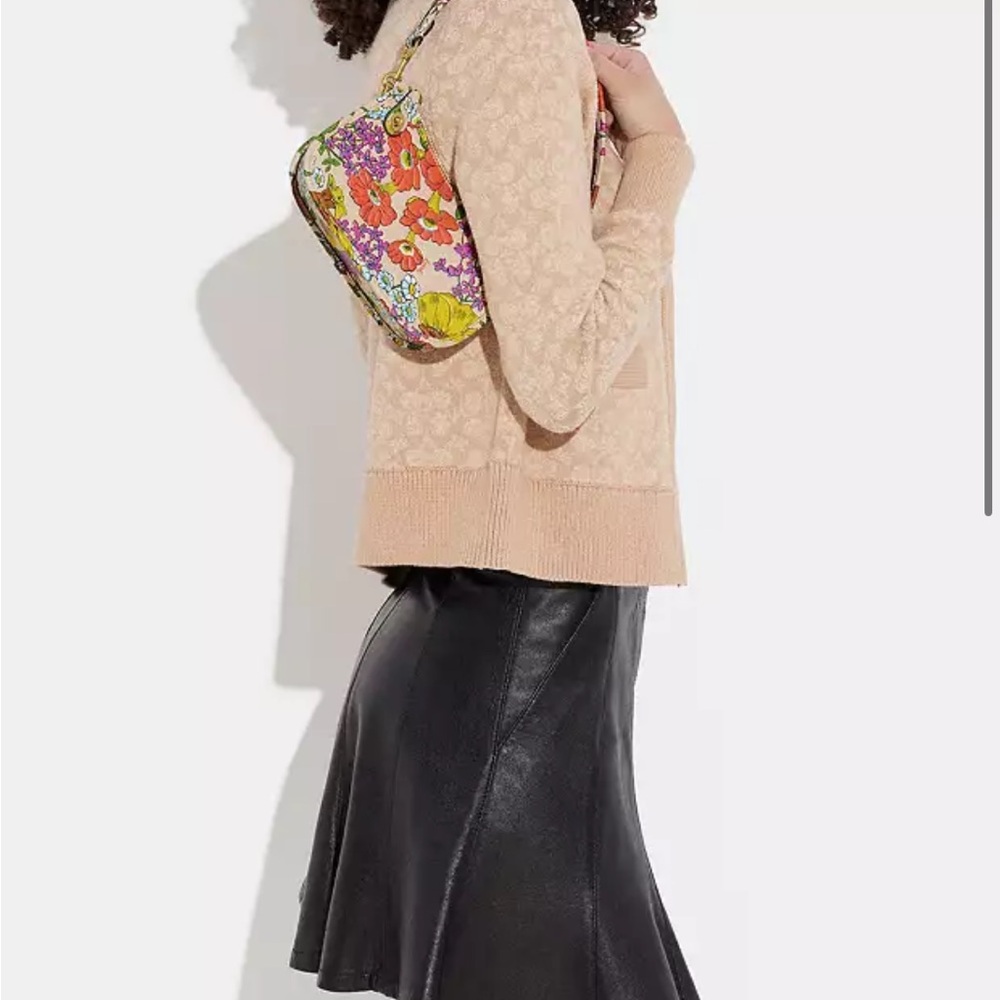Coach Floral Print Shoulder Bag in Cream, Orange, Green, Pink - Picture 8 of 15